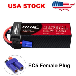 HRB 14.8V 9500mAh 4S 120C EC5 Lipo Battery for RC Car Truck Helicopter Buggy USA - Picture 1 of 6