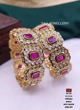 Indian Bollywood Fashion Gold Plated 2Pcs Bangle Bracelet Women Polki Jewelry KE