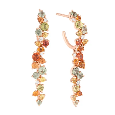 Jaibor Ohrhänger mit 0,11ct GH-si Brillant, Saphir u. Peridot 750/18K Rosegold - Bild 1 von 3