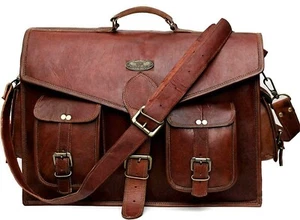 Bag Leather Laptop Genuine Vintage Messenger Men's Briefcase Brown Handmade 15" - Picture 1 of 9