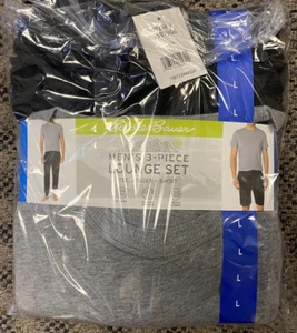 Eddie Bauer Mens Lounge Set 3 piece Gray Black Tee Shirt Jogger Shorts Large NWT - Picture 1 of 2