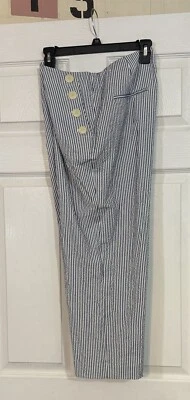 Pantalones Ann Taylor Factory para mujer talla 6 azul/blanco a rayas recortados tiro medio recto Foto 1 de 4