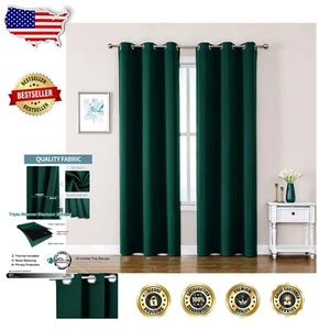 Elegant Forest Green Blackout Curtains - 2 Panel Set, 42W x 84L Grommet Top - Picture 1 of 8