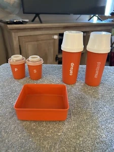Vintage 1970’s Vintage Tupperware Picnic Set Orange & White Stripe Set - Picture 1 of 5