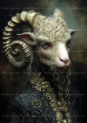 IMPRESIÓN DE ARTE DE FANTASÍA DE CABRA REAL, póster de carnero victoriano, decoración de animales góticos de fantasía Foto 1 de 2