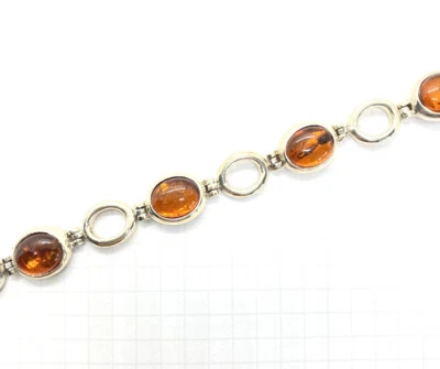 AMBER STONES BRACELET Circles Links .925 STERLING SILVER (Adjustable Lengths) - Image 1 of 4
