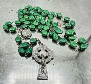 All Saints Of Ireland Our Lady Of Knock Carved Shamrock Prayer Beads Celtic - Picture 1 of 13