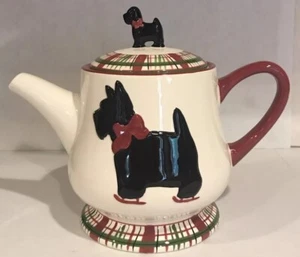Black Scottie Scottish Terrier Dog Ceramic Teapot - Kate Williams Global Designs - Picture 1 of 13