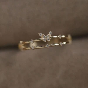 Anillo de mariposa de doble capa delgado en plata esterlina 925 - Imagen 1 de 6