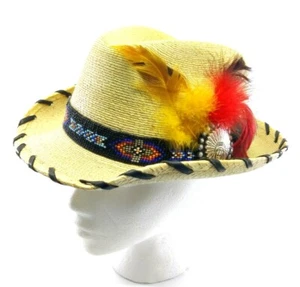 Red Star Riggings Beaded Band Concho Laced Palm Leaf Straw Hat Sz 7-1/8 57 - Picture 1 of 12