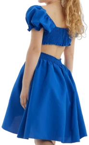 Kimi Mädchenkleid Samt Blau - Festkleid mit Puffärmeln und Elastischer Taille - Bild 1 von 3