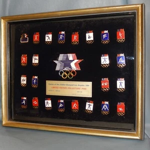1984 OLYMPIC 24 Enamel Pin LIMITED EDITION set Framed Pinback Series 3 Collector - Picture 1 of 7
