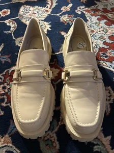 Zara Gold Buckle Lug Chunky Sole Loafers Womens 42 US 11 Beige Nude - Picture 1 of 8