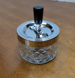 Cigarette/Cigar Ashtray Clear Heavy Glass Crystal And Chrome/Push Down/Spinning - Picture 1 of 11