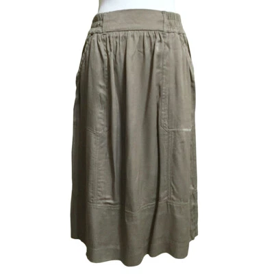 Falda midi LOFT marrón pequeña bolsillos de rayón sedoso Foto 1 de 4