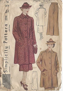 1930s Vintage Sewing Pattern COAT & SKIRT B34" (R207) - Picture 1 of 1