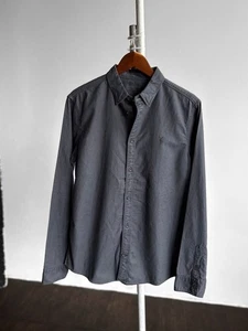 AllSaints Dark Grey Faded Ramskull Logo Long Sleeve Button Up Shirt Size - S - Picture 1 of 5