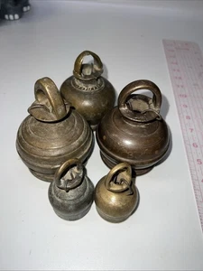 Lot Of 5 Antique Bronze Bells - Picture 1 of 16