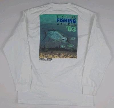 Vintage Florida Fishing College 2003 Art Print T Shirt Vtg Y2k Outdoors STAINS* - Image 1 of 4