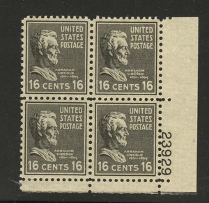 ALLY'S STAMPS US Plate Block Scott #821 16c Abraham Lincoln [4] Mint, LH [Q-4b] - Picture 1 of 1