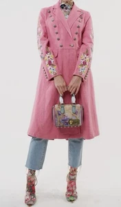 ARATTA PINK 100% RAMIE DOUBLE BREAST EMBROIDERED CITY COAT XL - Picture 1 of 5