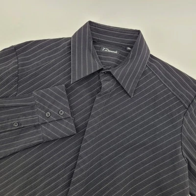 7 Diamonds 男式黑色 XL 衬衫细条纹长袖纽扣隐藏纽扣 — 第 1/4 张图片
