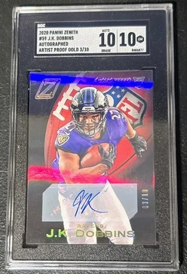 SGC 10 / 10 2020 Panini Zenith J.K. Dobbins Artist Proof Gold /10 Rookie - Image 1 of 2