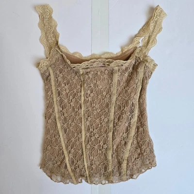 UNIF Corsé de Encaje Camiseta sin Mangas Estilo Lencería Beige Estilo Blusa S Foto 1 de 4