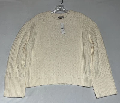 Suéter J Crew Heritage Algodón Pescador Cuello Redondo Mujer L Natural Crema Recortado Foto 1 de 4