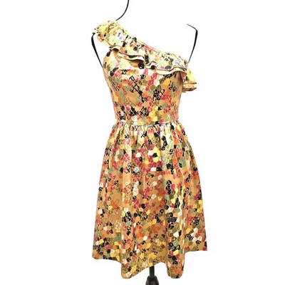 Kensie Dress Womens 2 Multicolor One Shoulder Ruffle A-Line Abstract Side Zip - Image 1 of 4