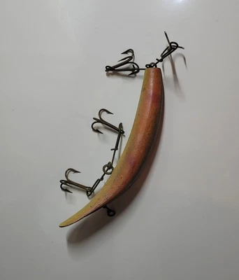 Vintage Helin Flat Fish/Canadian Wiggler-Orange, Yellow & Black Wooden Lure 61/2 - Image 1 of 4