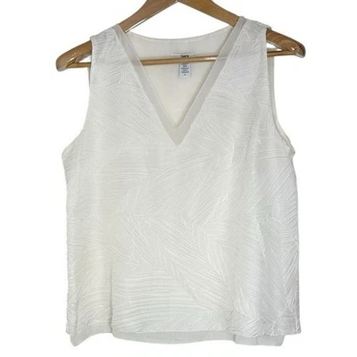 Bar III Women’s Ivory Boxy Sleeveless V-neckTextured Sheer Knit Tank Top size L - Image 1 of 4