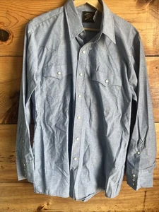 Vtg Saddle King By Key Pearl Snap Chambray Shirt  16 1/2-34 Long Sleeve USA {uu} - Foto 1 di 8