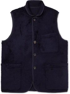 VISVIM Navy Textured Wool Buttoned Reversible Boa Vest Size 3 - Picture 1 of 12