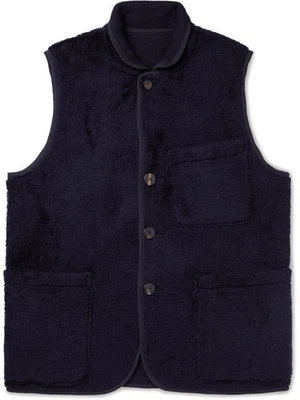 VISVIM Navy Textured Wool Buttoned Reversible Boa Vest Size 3 - Image 1 of 4