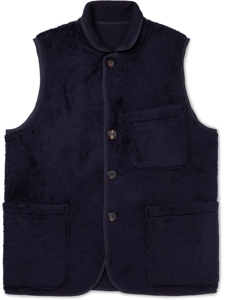 VISVIM Navy Textured Wool Buttoned Reversible Boa Vest Size 3 - Image 1 of 4