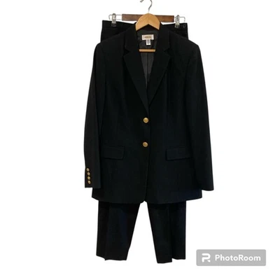 De Colección Talbots Para Mujer Talla 10 100% Lana Blazer Traje Conjunto Pantalones Chaqueta Negro Foto 1 de 4