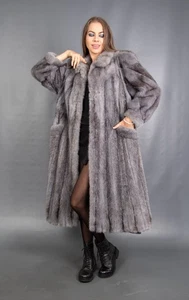 6998 GORGEOUS BLACK CROSS MINK COAT FUR SWINGER VERY LONG PELZ BEAUTIFUL SIZE M - Picture 1 of 18