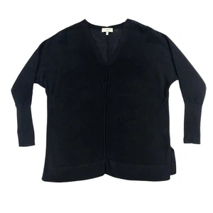J. Suéter para mujer Society tejido de malla 100 % algodón con cuello en V en negro talla pequeña - Imagen 1 de 9