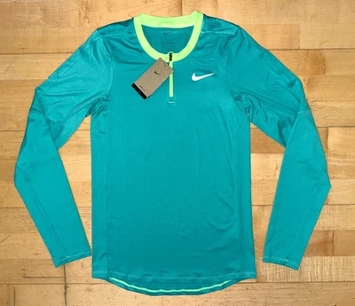 New Mens Nike Court Advantage Dri-FIT Long Sleeve Tennis Shirt DR6486 Teal Sz XS - Image 1 of 4