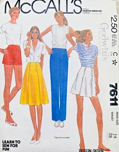 80s MCCALLS 7611 SIZE 14 WAIST 28 SKIRTS PANTS SHORTS UC/FF - Picture 1 of 4
