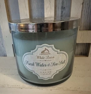 White Barn/Bath & Body Works FRESH WATER & SEA SALT 3-Wick 14.5oz Candle RARE - Picture 1 of 5