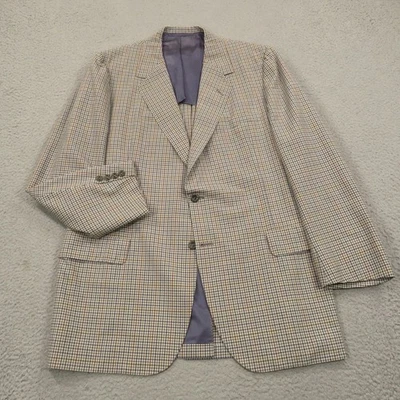 Oxxford Clothes Blazer 44L Linen Blend Gingham Plaid Sport Coat Jacket Mens Blue - Image 1 of 4