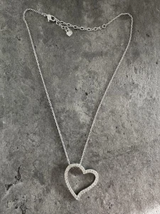 Genuine Swarovski Heart Necklace - Rhodium Plated - Silver Tone - Picture 1 of 4
