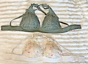 x2 Victorias Secret PINK Date Push-up Back Close Padded 34D Wireles Bra Floral - Picture 1 of 8