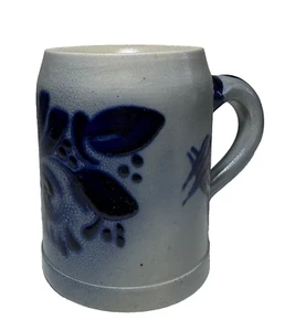 Vintage Salt Glazed Cobalt Blue & Gray Stoneware Mug Signed - Picture 1 of 7