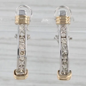 0.80ctw Diamond J-Hook Earrings 14k White Yellow Gold Omega Back Drops - Picture 1 of 6