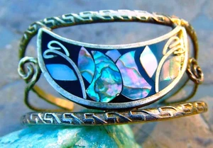 BEAUTIFUL VINTAGE ALPACA SILVER & ABALONE CUFF BRACELET ~ MEXICO - Picture 1 of 9
