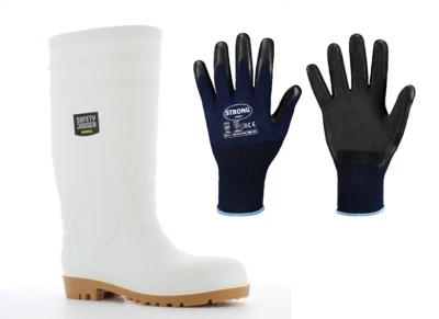 SAFETY JOGGER Gummistiefel weiß S4 Stahlkappe 39-47 Metzger Fleischer Stiefel +Handschuh