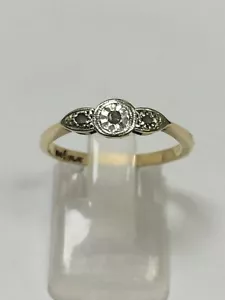 Splendido anello in oro giallo 18 carati e platino stile deco 3 pietre DIAMANTI A GRAPPOLO - Foto 1 di 6